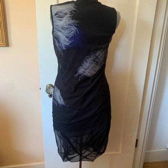 Rare McQ Alexander McQueen Women's XS Feather Dress Darkest Black Sheath Stretch - Picture 4 of 10